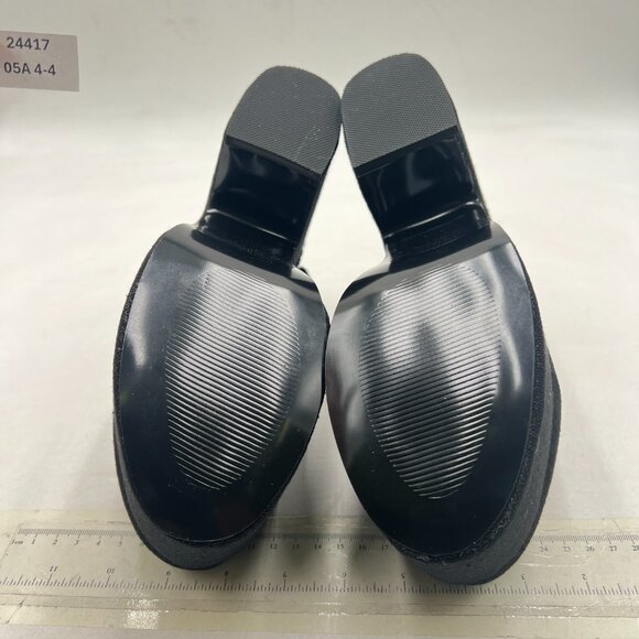 Pazzion Black Knit Platform Round Toe Mule Clogs Slip On Chunky Heel Slipper - Picture 7 of 8